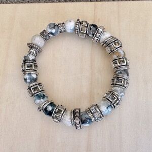 Chunky White & Black Agate Bracelet w/ Eclectic Silver Tones
